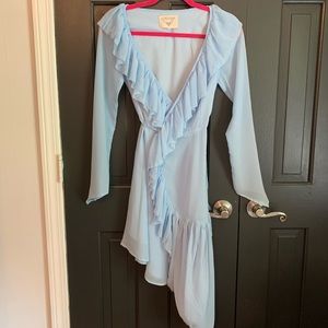 Blue ruffle wrap dress